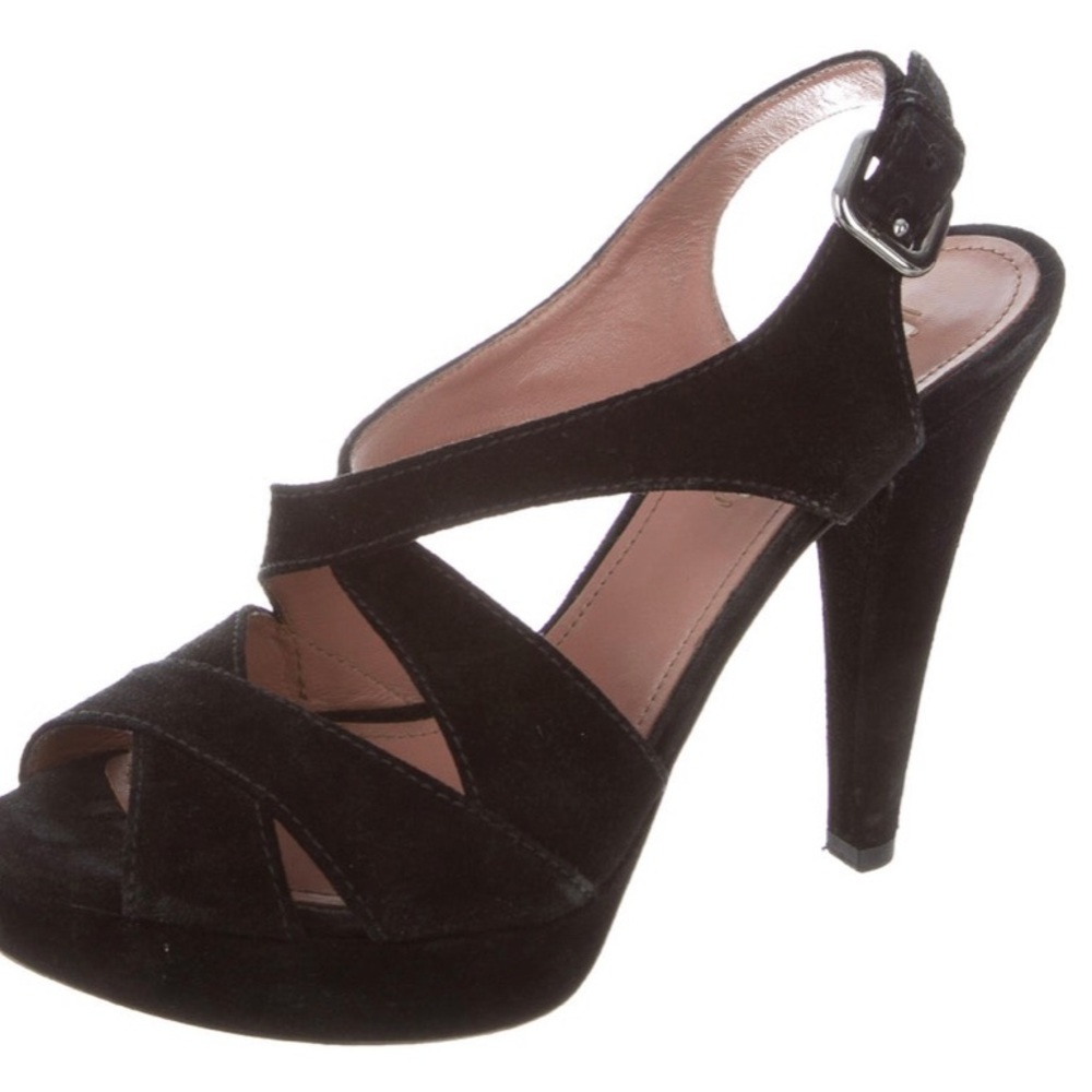 Prada Designer Black Suede Slingback Sandals 39